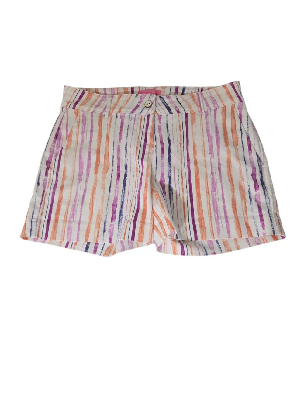 Isaac Mizrahi Women's Striped Linen-Blend Shorts in Multi Pink & Orange Sze 4